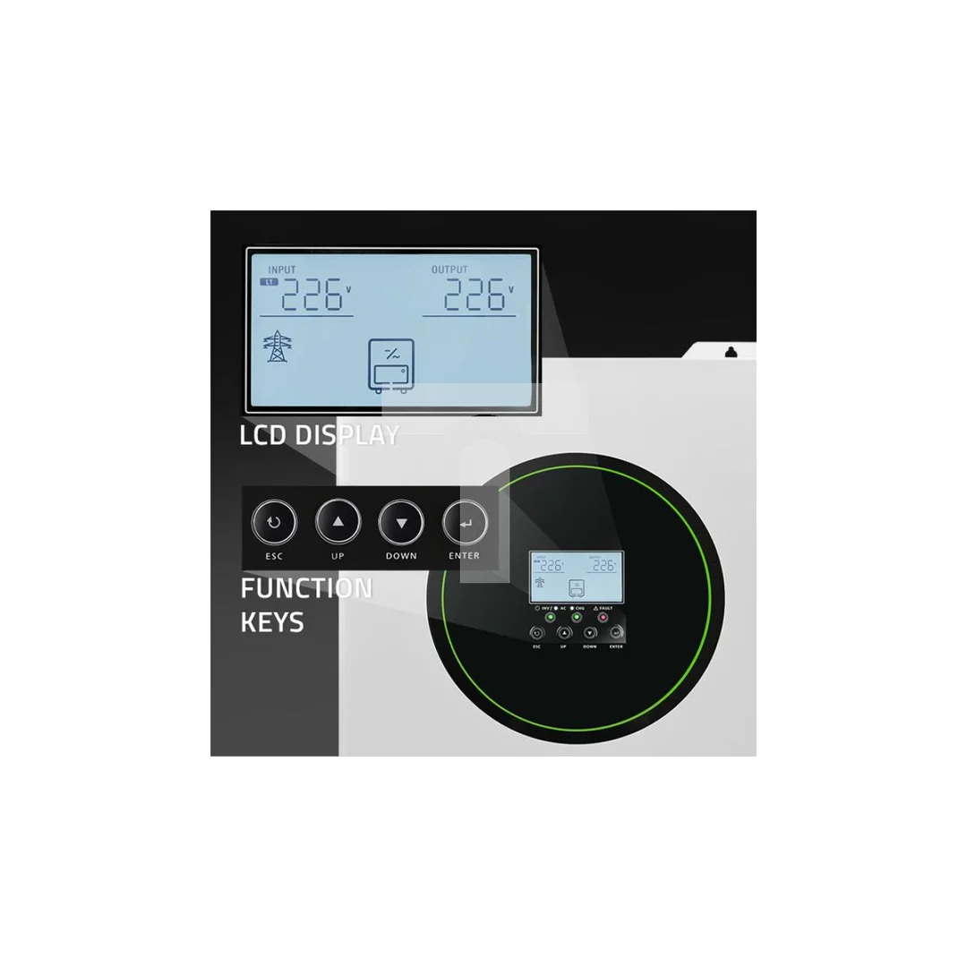 Qoltec Hybrydowy inwerter solarny Off-Grid 11000W 160A 48V MPPT BMS Sinus opcja Wi-Fi Power Factor 1.0