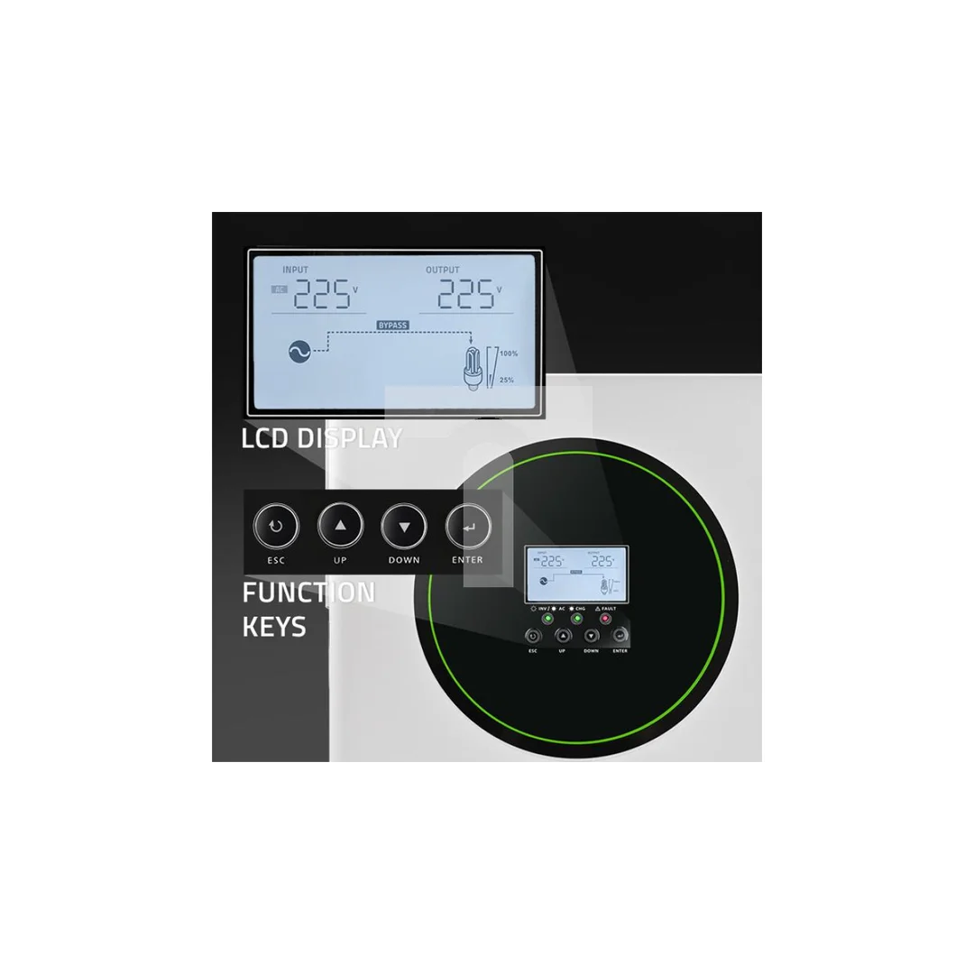 Qoltec Hybrydowy inwerter solarny Off-Grid 3500W 100A 24V MPPT BMS opcja Wi-fi Sinus Power factor 1.0