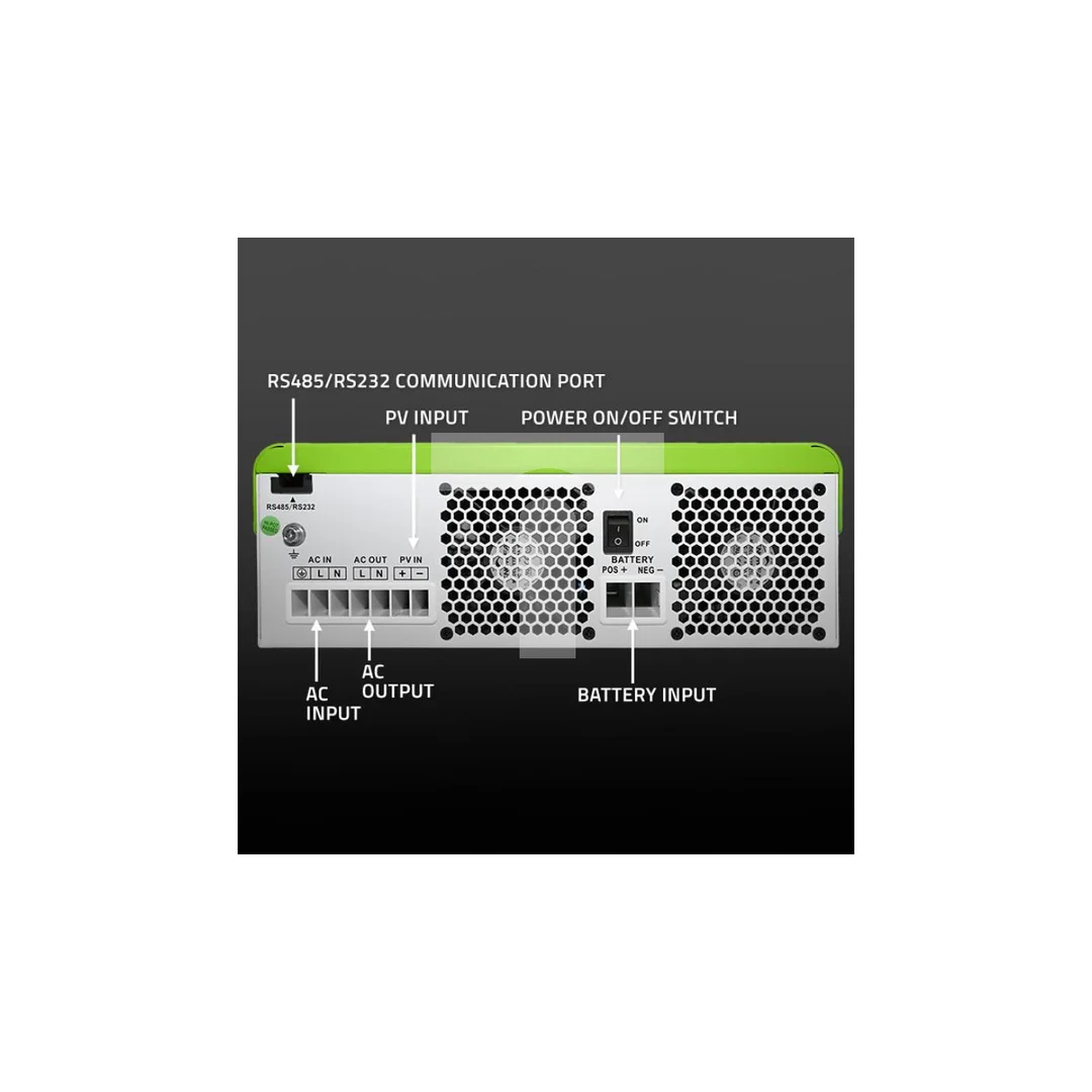 Qoltec Hybrydowy inwerter solarny Off-Grid 3500W 100A 24V MPPT BMS opcja Wi-fi Sinus Power factor 1.0
