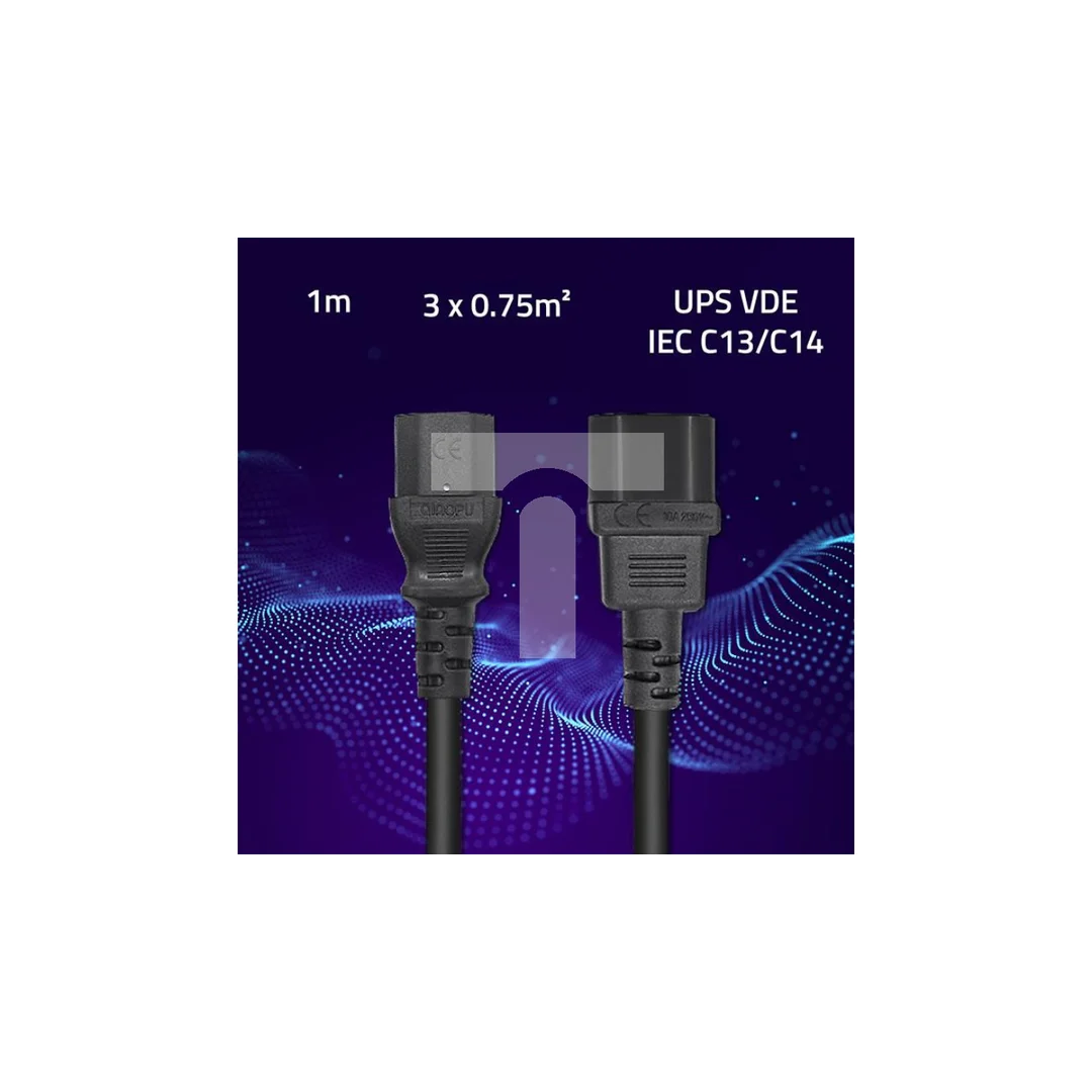 Qoltec Kabel zasilający do UPS IEC C13/C14 3x0.75mm² 1m