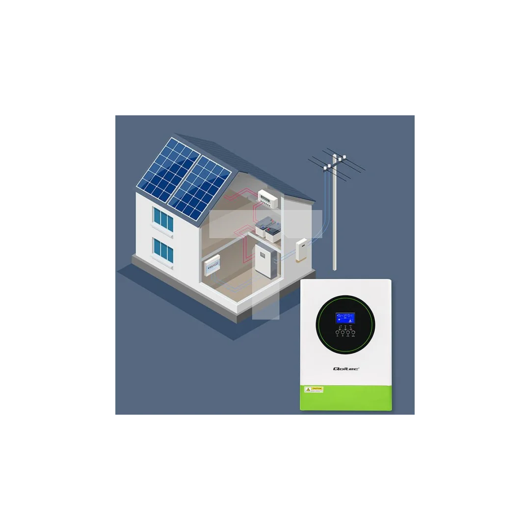 Qoltec Modularny Hybrydowy inwerter solarny Off-Grid 6200W 120A 48V MPPT do 12 jednostek BMS Sinus opcja Wi-Fi Power Factor 1.0