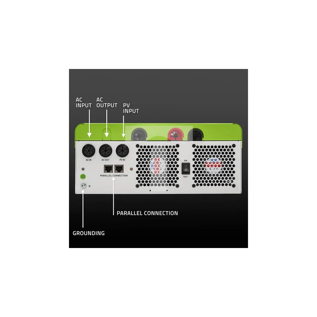 Qoltec Modularny Hybrydowy inwerter solarny Off-Grid 6200W 120A 48V MPPT do 12 jednostek BMS Sinus opcja Wi-Fi Power Factor 1.0