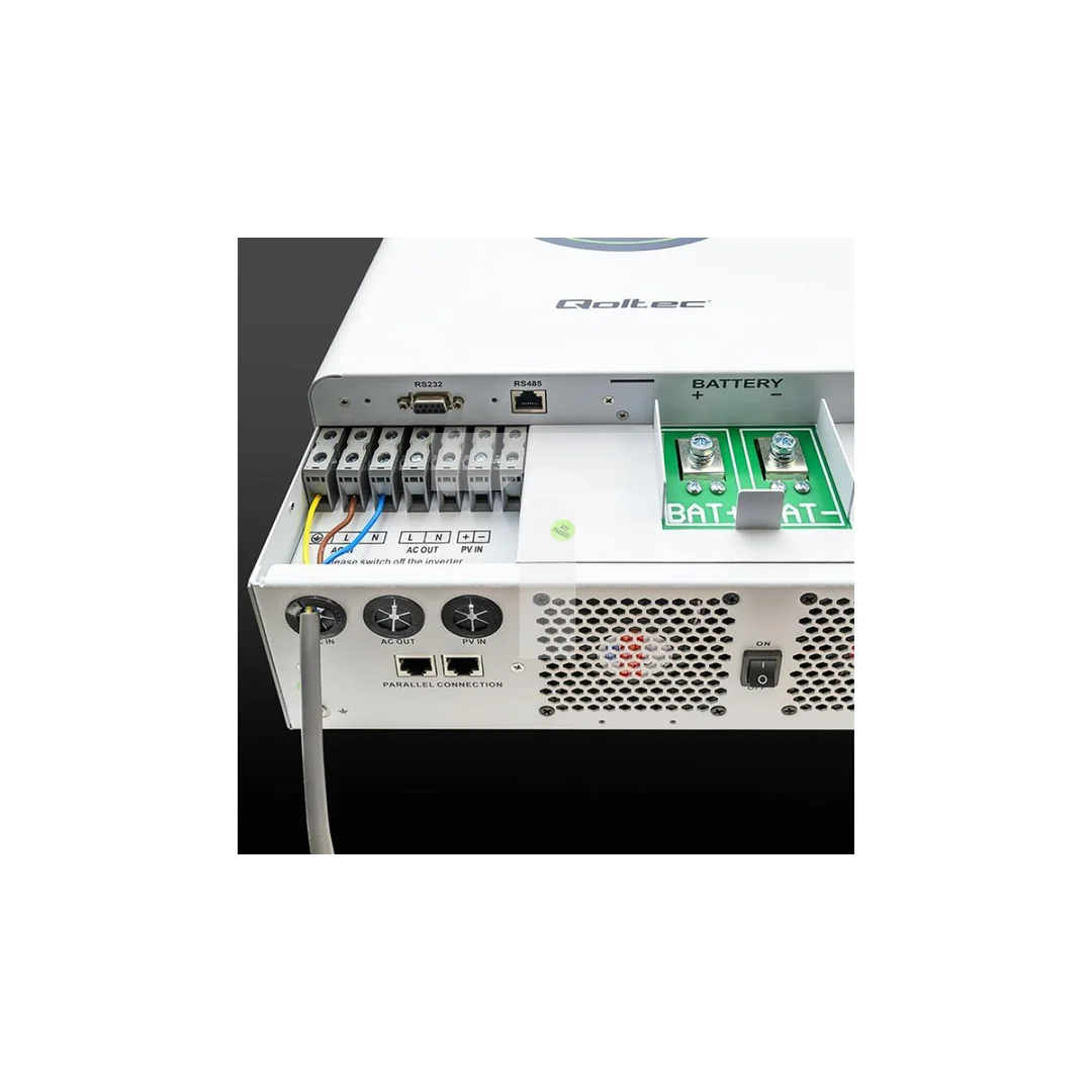 Qoltec Modularny Hybrydowy inwerter solarny Off-Grid 6200W 120A 48V MPPT do 12 jednostek BMS Sinus opcja Wi-Fi Power Factor 1.0