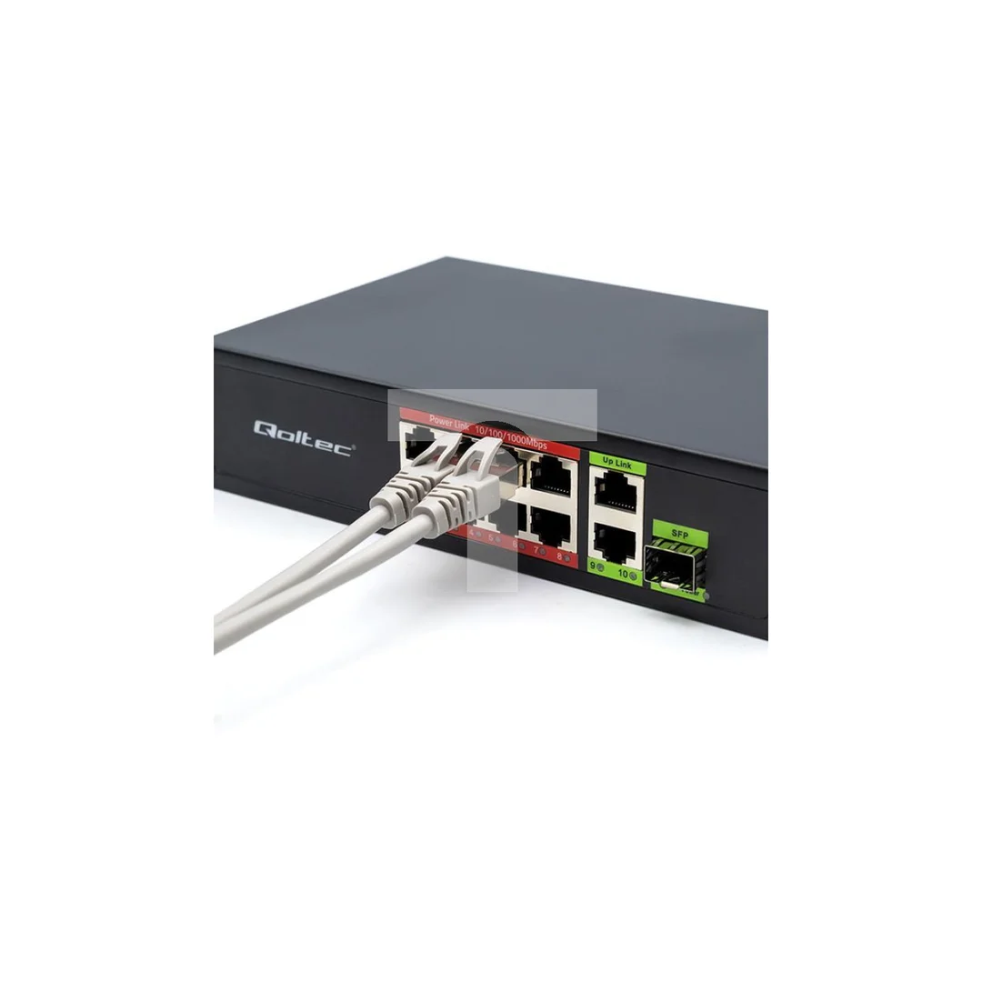 Qoltec Przełącznik sieciowy SWITCH FAST Ethernet PoE 8x RJ45 PoE 2x RJ45 Uplink 1x SFP 120W 1000 Mb
