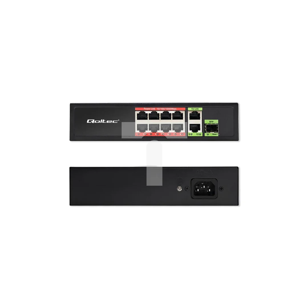 Qoltec Przełącznik sieciowy SWITCH FAST Ethernet PoE 8x RJ45 PoE 2x RJ45 Uplink 1x SFP 120W 1000 Mb