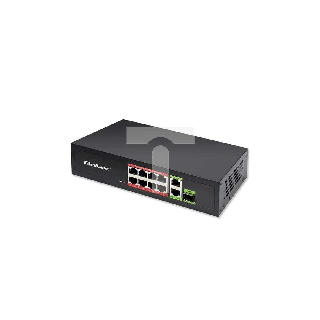 Qoltec Przełącznik sieciowy SWITCH FAST Ethernet PoE 8x RJ45 PoE 2x RJ45 Uplink 1x SFP 120W 1000 Mb