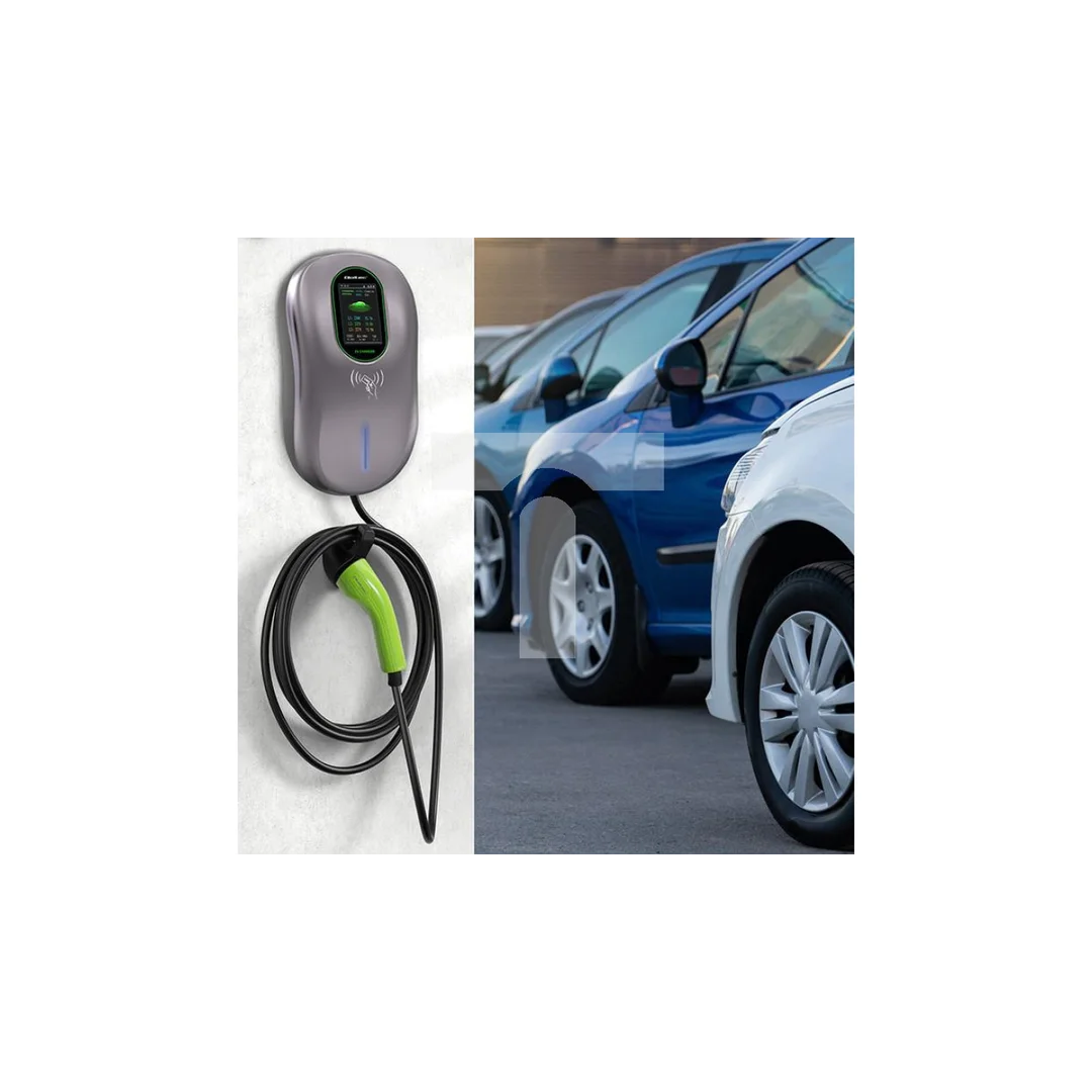 Qoltec Stacja ładowania EV 2w1 Typ2 22kW Wi-fi TUYA LCD RFID 3 fazy Wallbox 5m