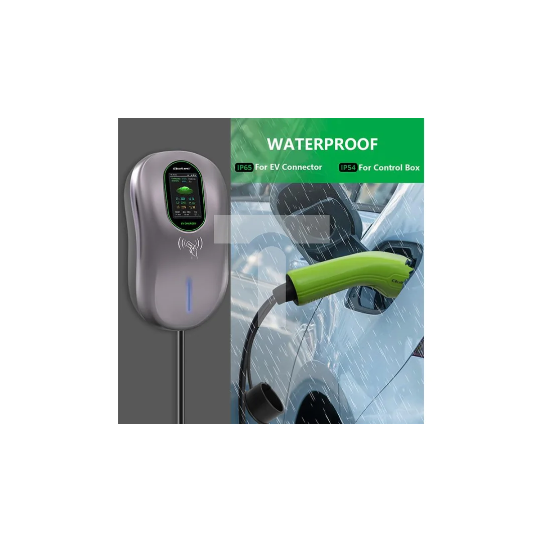 Qoltec Stacja ładowania EV 2w1 Typ2 22kW Wi-fi TUYA LCD RFID 3 fazy Wallbox 5m
