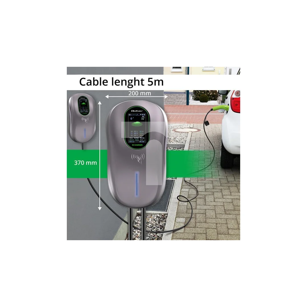 Qoltec Stacja ładowania EV 2w1 Typ2 22kW Wi-fi TUYA LCD RFID 3 fazy Wallbox 5m