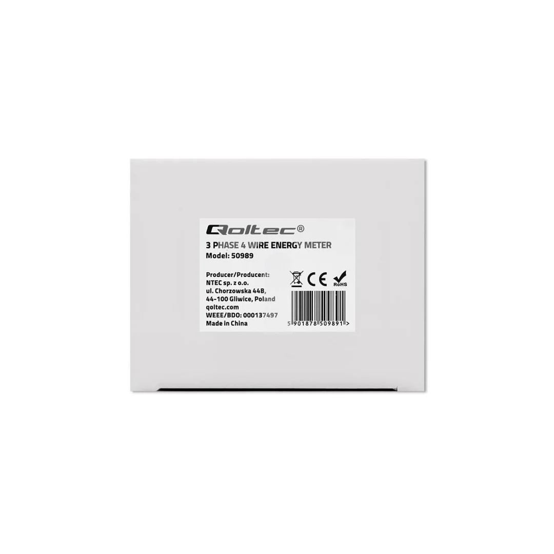 Qoltec Trójfazowy dwukierunkowy elektroniczny licznik miernik zużycia energii na szynę DIN 400V 100A LCD 4P