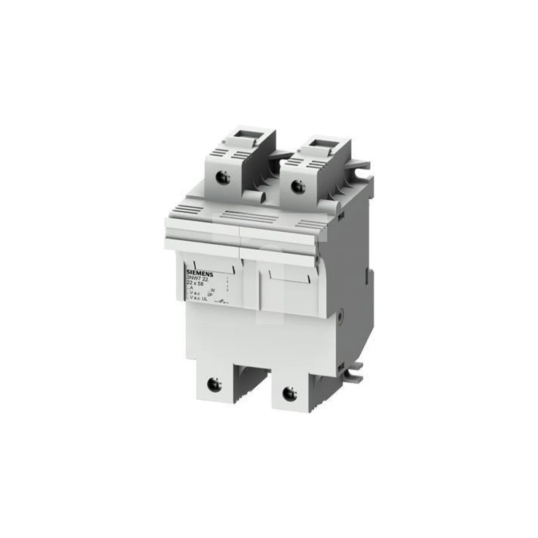 Podstawa bezpiecznikowa do wkładek cylindrycznych 22x58mm 100A 2-bieg. Na szynę DIN 3NW7221