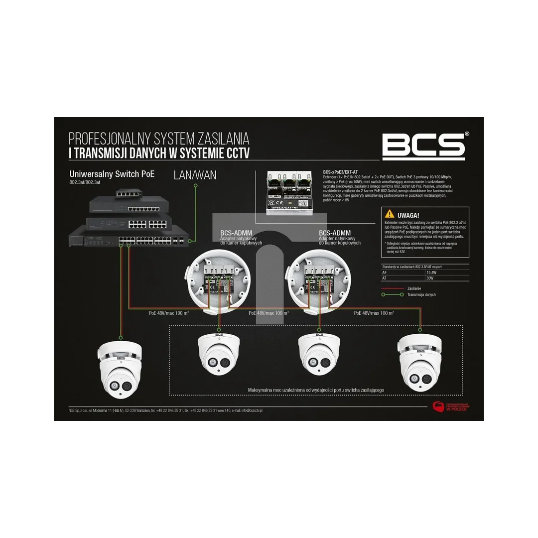 Switch PoE 3-portowy 100Mbps BCS-xPoE3/EXT-AT