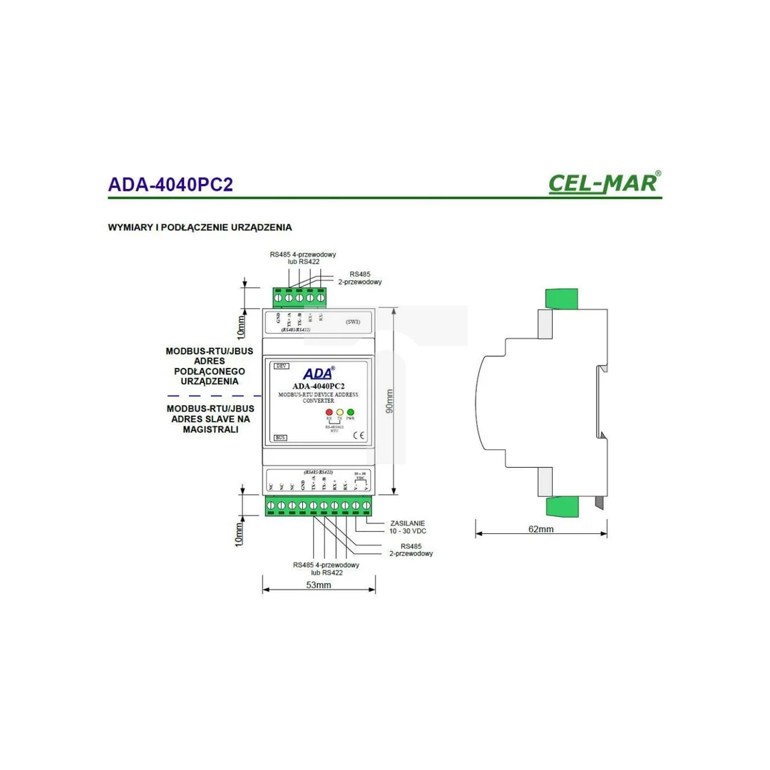 Konwerter Adresu Urządzenia z MODBUS-RTU ADA-4040PC2-1-23