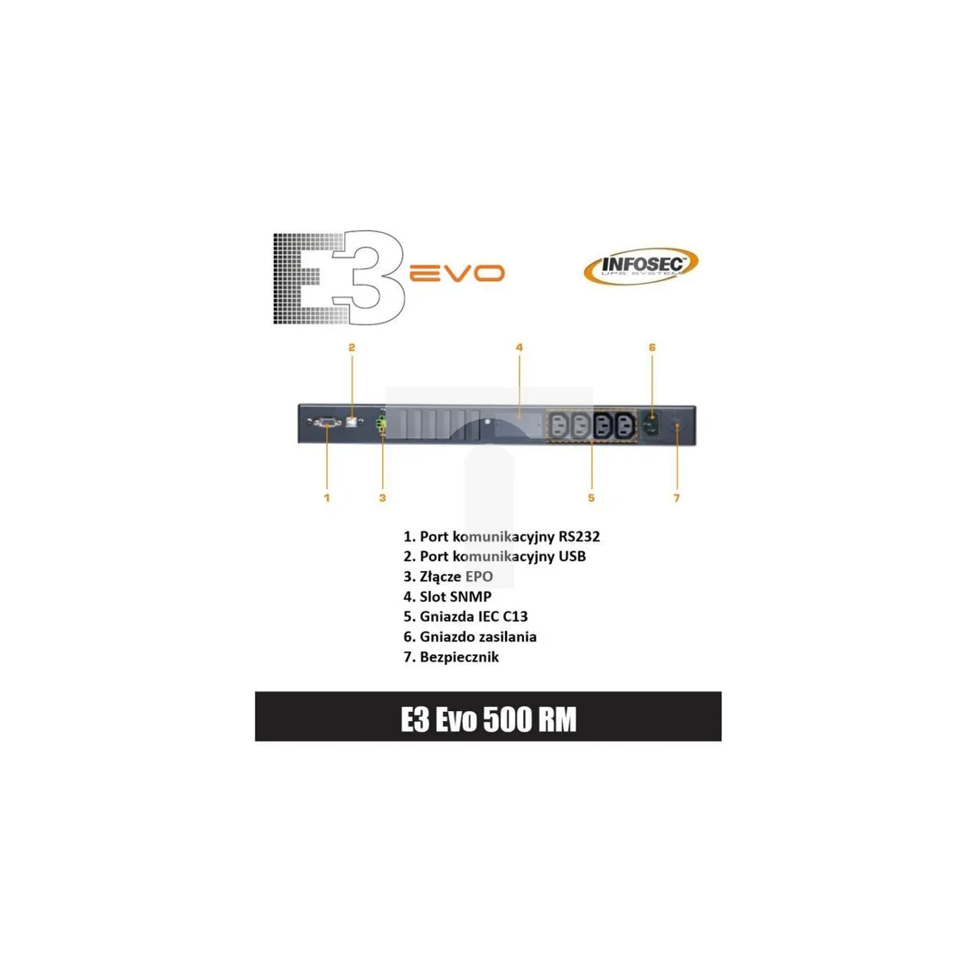 UPS zasilacz E3 Evo 500 RM, 500VA, 300W, 4x C13