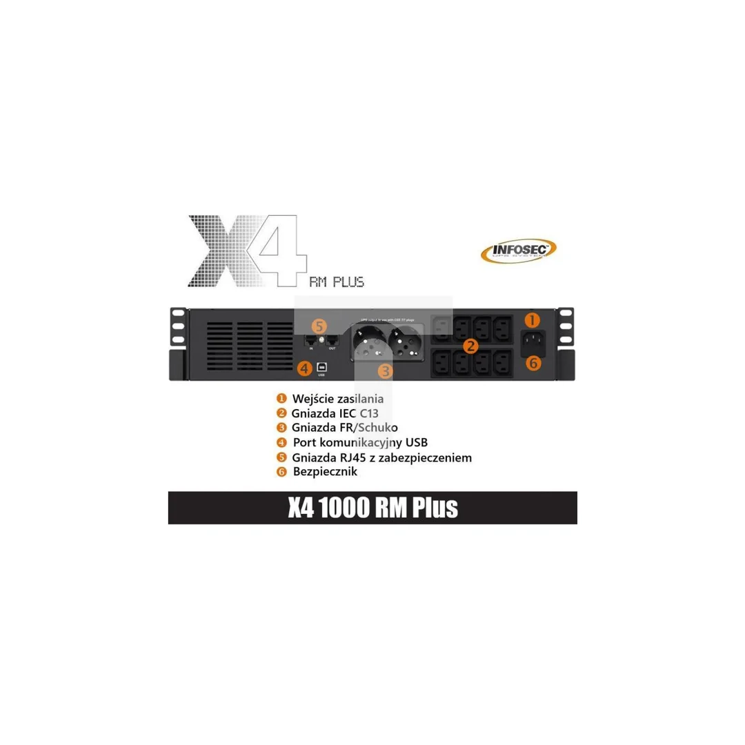 UPS zasilacz X4 1000 RM Plus, 1000VA, 600W, 8x C13, 2x FR/Schuko
