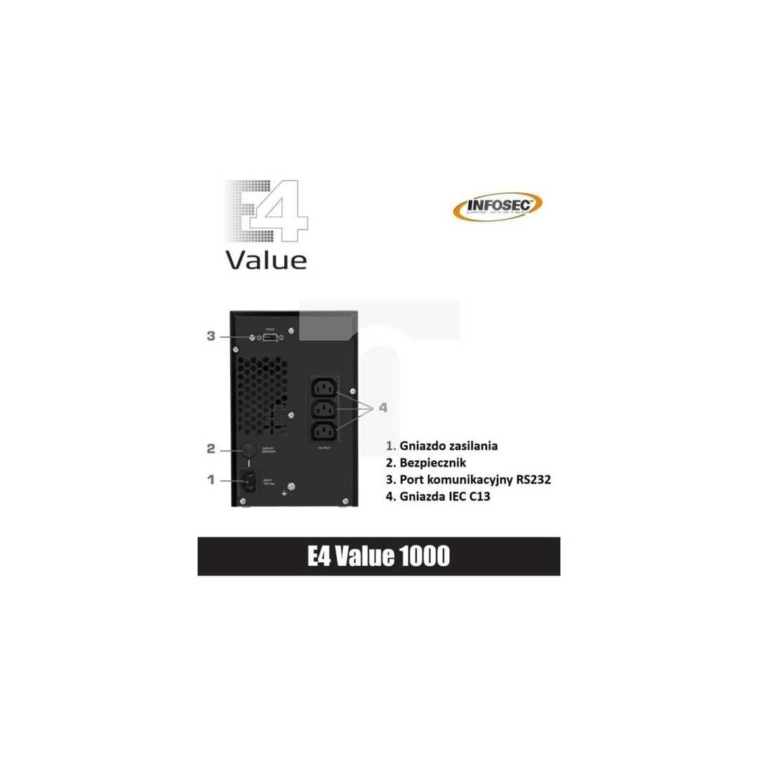 Zasilacz awaryjny UPS E4 Value 1000, 1000VA, 800W, 3x C13