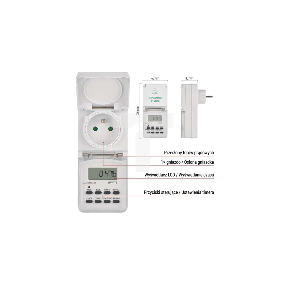 Cyfrowy programator czasowy IP44 zewnętrzny P5507N