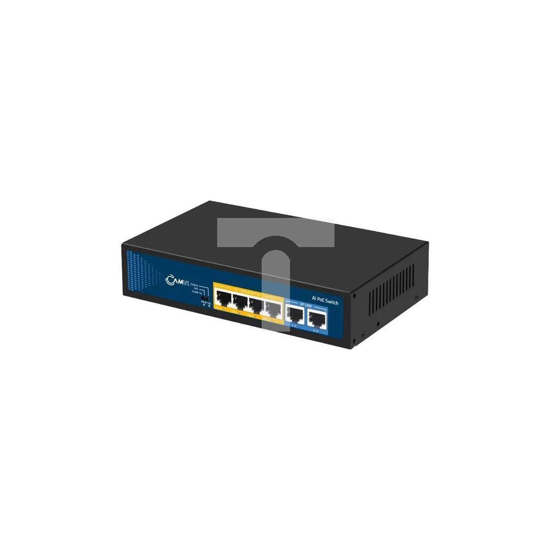 Switch PoE Desktop 6x port RJ45 (4x PoE+ Fast Ethernet 100Mb/s i 2x Uplink Fast Ethernet ) przełącznik niezarządzalny CAMVI