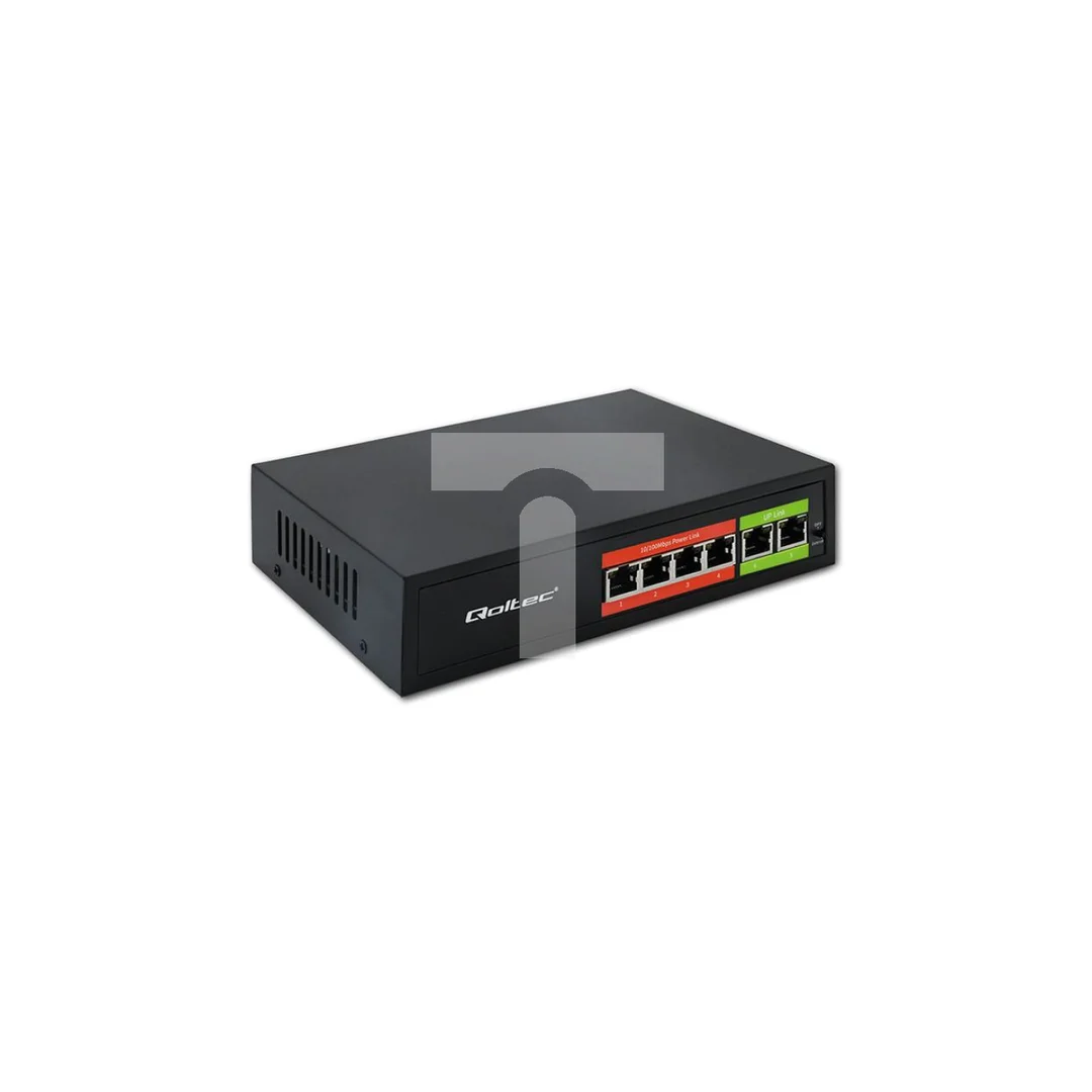 Qoltec Przełącznik sieciowy SWITCH FAST Ethernet PoE 4x RJ45 2x RJ45 Uplink 65W 10/100Mb/s