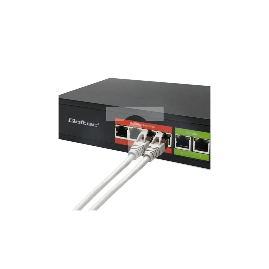 Qoltec Przełącznik sieciowy SWITCH FAST Ethernet PoE 4x RJ45 2x RJ45 Uplink 65W 10/100Mb/s