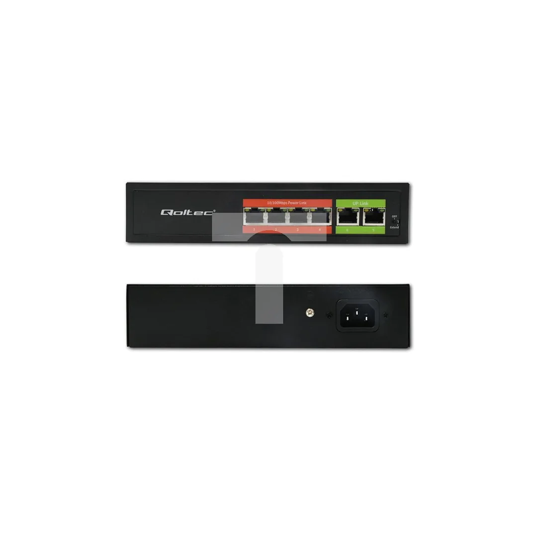Qoltec Przełącznik sieciowy SWITCH FAST Ethernet PoE 4x RJ45 2x RJ45 Uplink 65W 10/100Mb/s