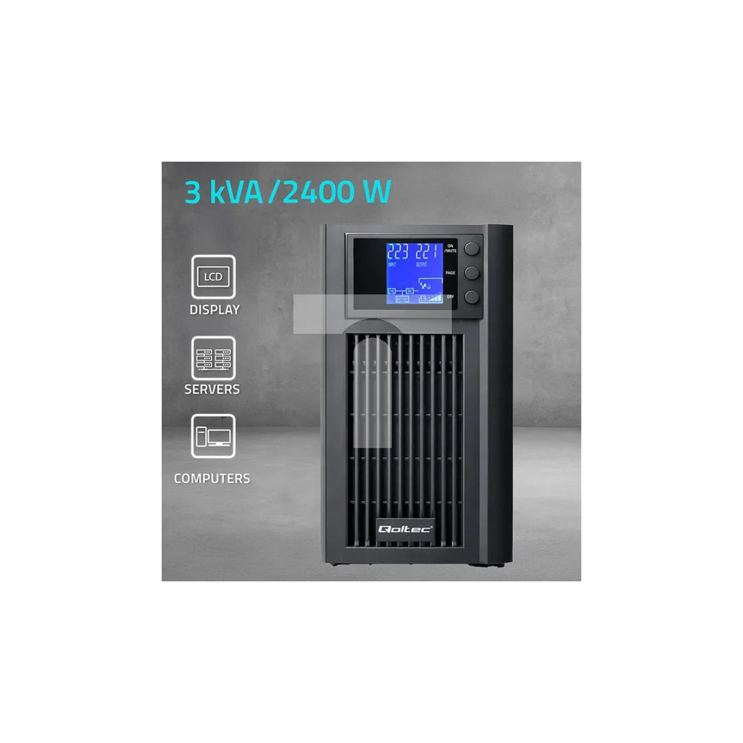 Qoltec Zasilacz awaryjny UPS Pure Sine Wave 3kVA 2400W AVR LCD Czysty Sinus