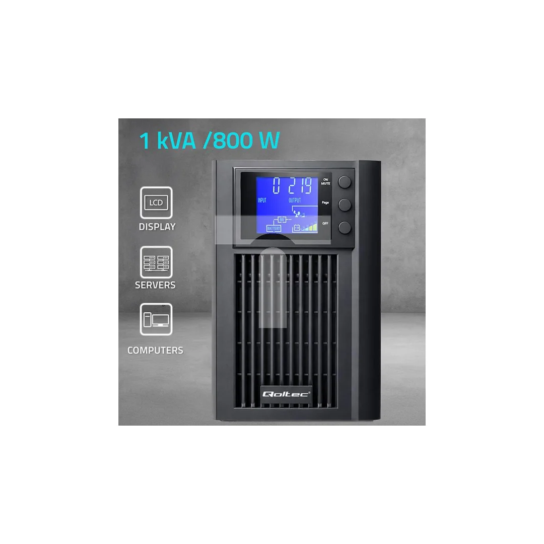 Qoltec Zasilacz awaryjny UPS Pure Sine Wave 1kVA 800W AVR LCD Czysty Sinus