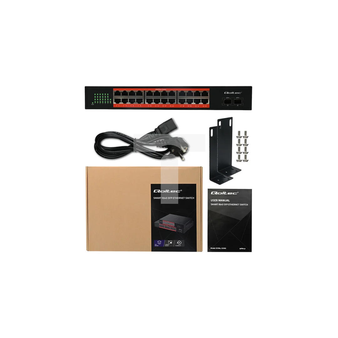 Qoltec Przełącznik sieciowy SWITCH Gigabit Ethernet 24x RJ45 2x SFP 1000 Mb/s