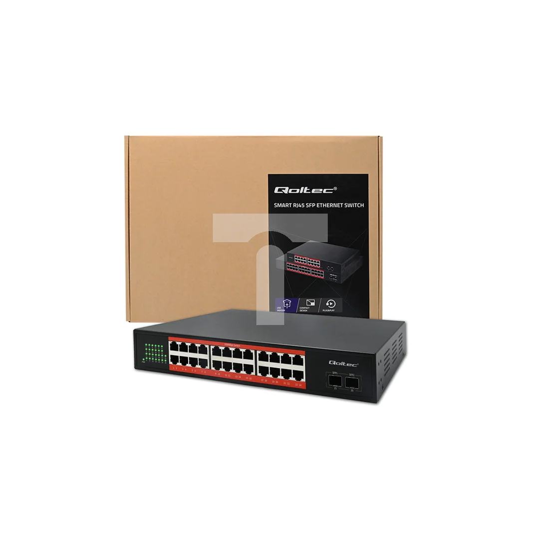 Qoltec Przełącznik sieciowy SWITCH Gigabit Ethernet 24x RJ45 2x SFP 1000 Mb/s