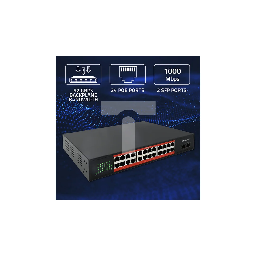 Qoltec Przełącznik sieciowy SWITCH Gigabit Ethernet 24x RJ45 2x SFP 1000 Mb/s