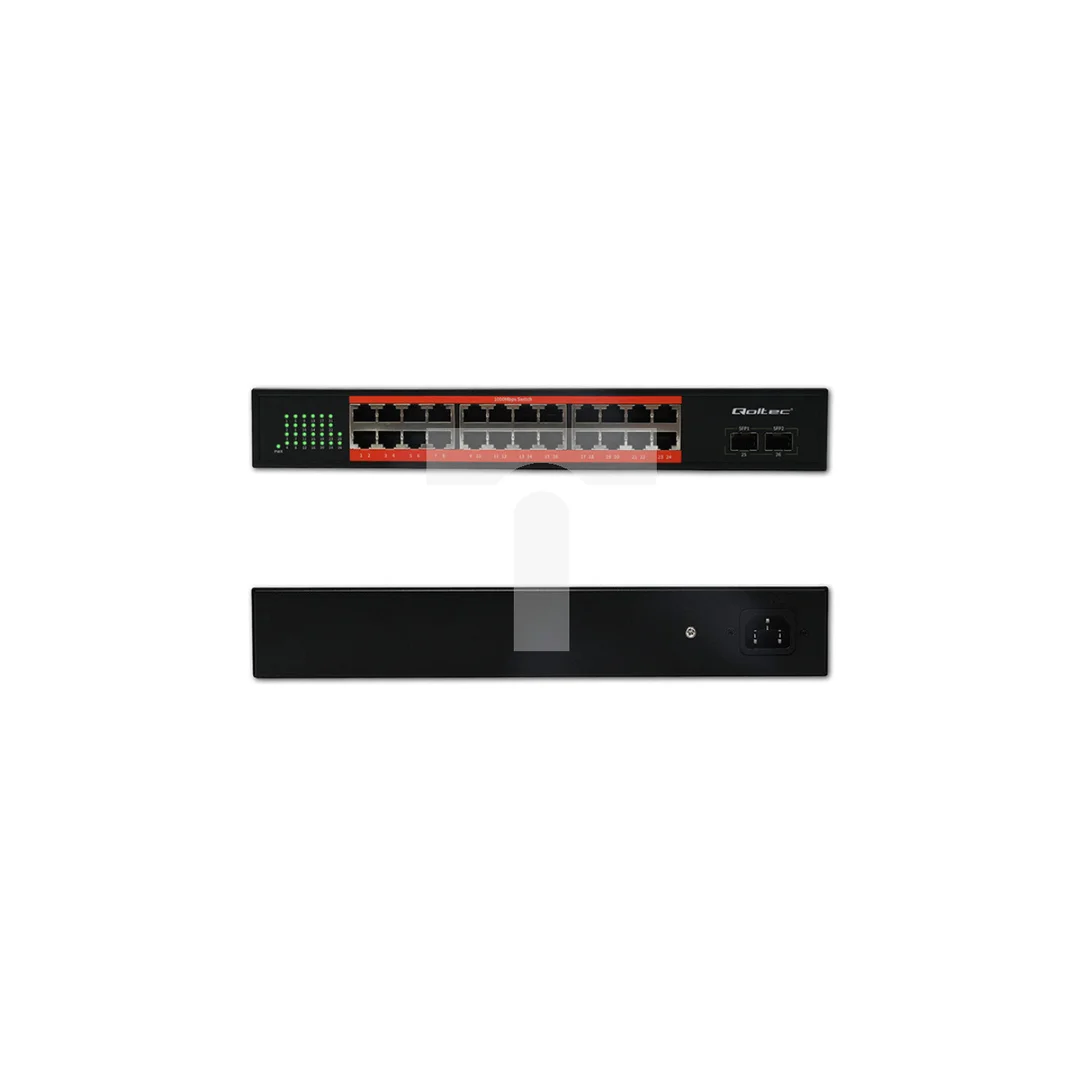 Qoltec Przełącznik sieciowy SWITCH Gigabit Ethernet 24x RJ45 2x SFP 1000 Mb/s