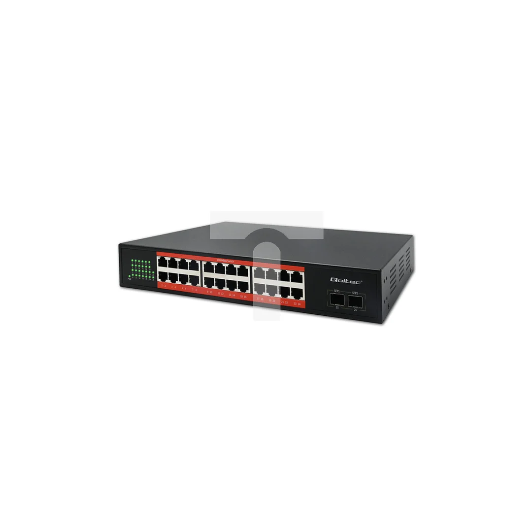 Qoltec Przełącznik sieciowy SWITCH Gigabit Ethernet 24x RJ45 2x SFP 1000 Mb/s
