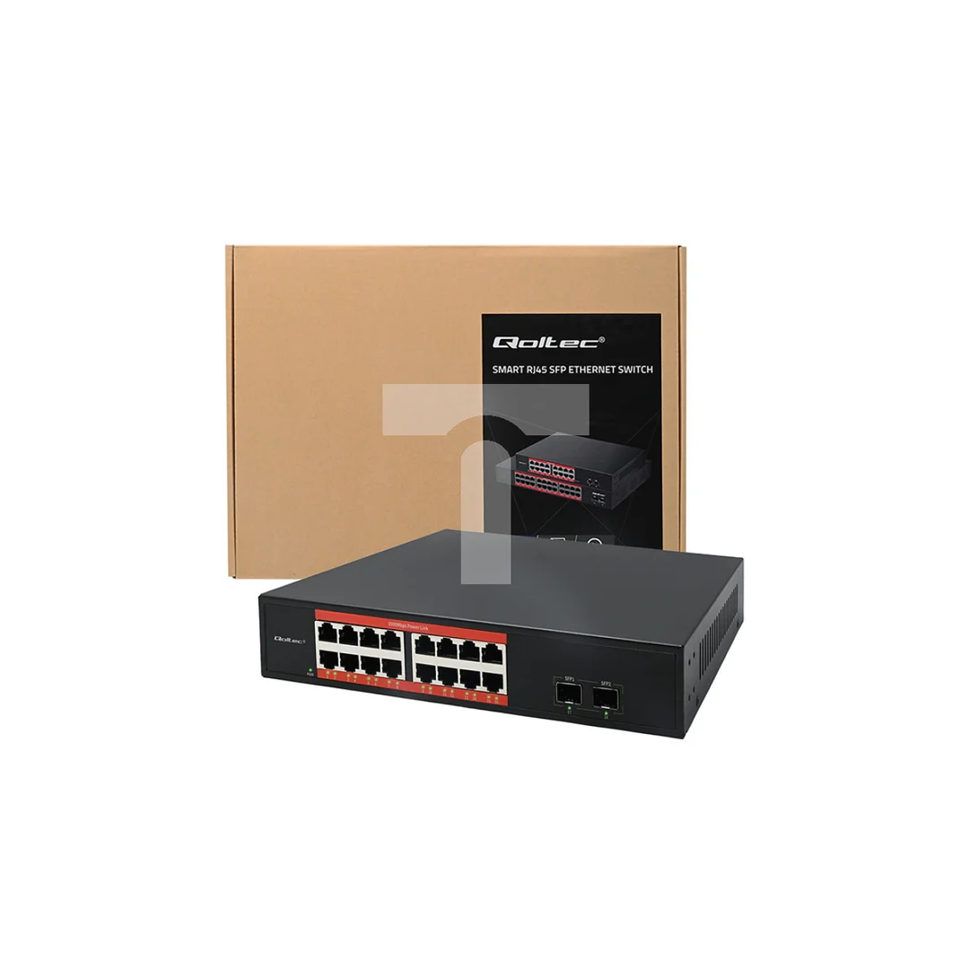 Qoltec Przełącznik sieciowy SWITCH Gigabit Ethernet 16x RJ45 2x SFP 1000 Mb/s