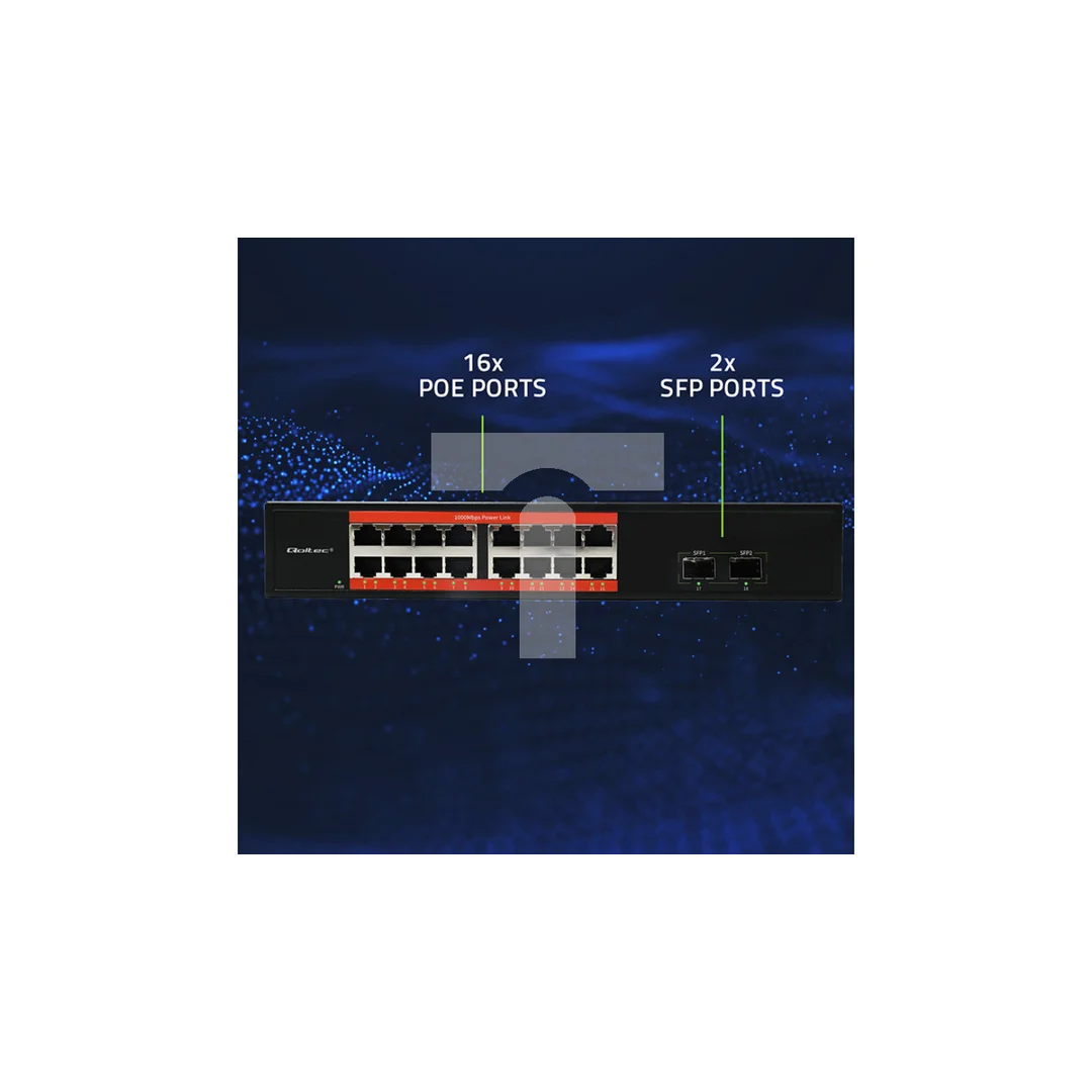 Qoltec Przełącznik sieciowy SWITCH Gigabit Ethernet 16x RJ45 2x SFP 1000 Mb/s