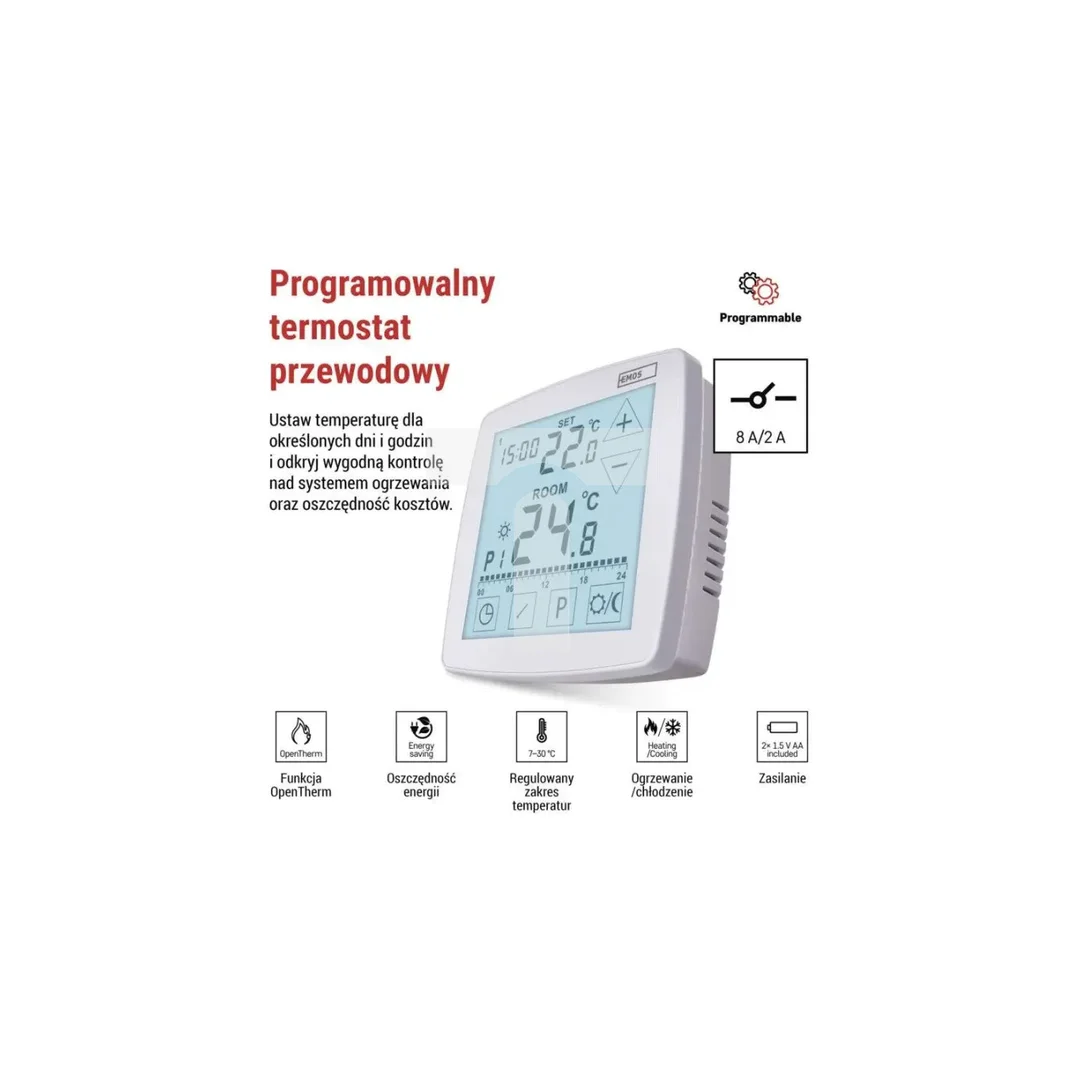 Programowalny termostat pokojowy, przewodowy z OpenTherm, P56A02