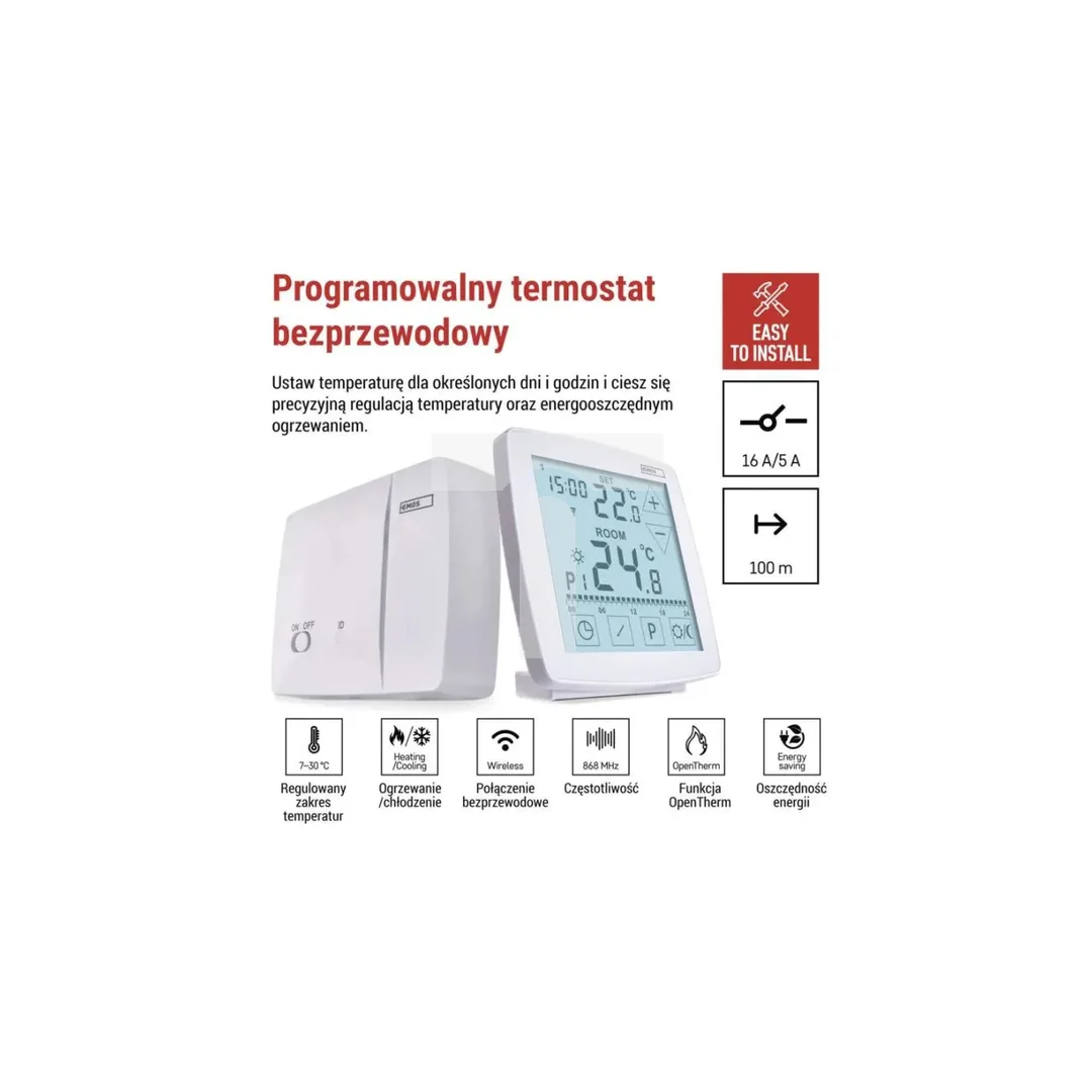 Termostat bezprzewodowy, pokojowy, programowalny z OpenTherm, P56A11