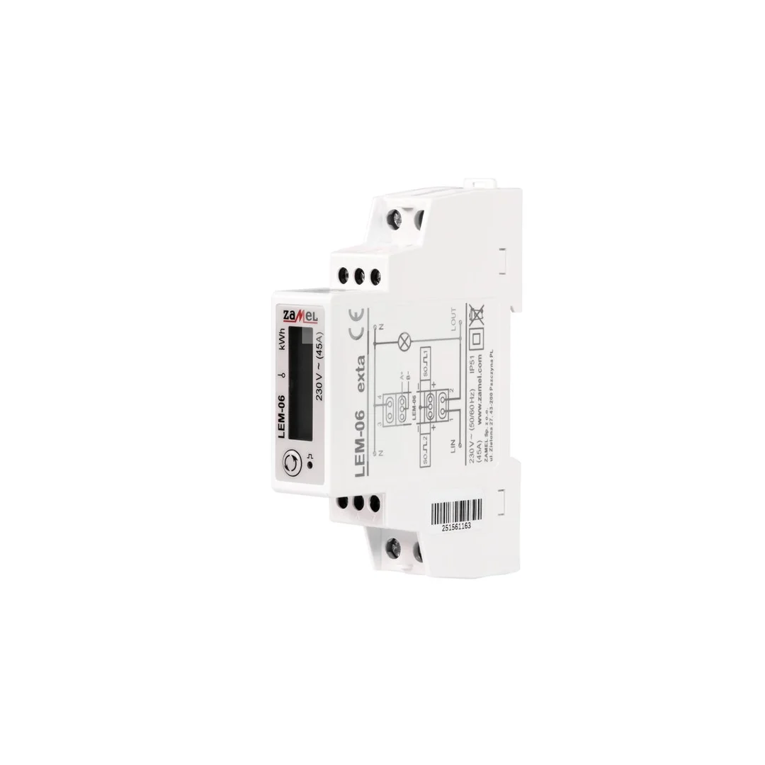 Licznik energii elektrycznej 1-fazowy MODBUS pomiar bezpośredni do 45A LEM-06