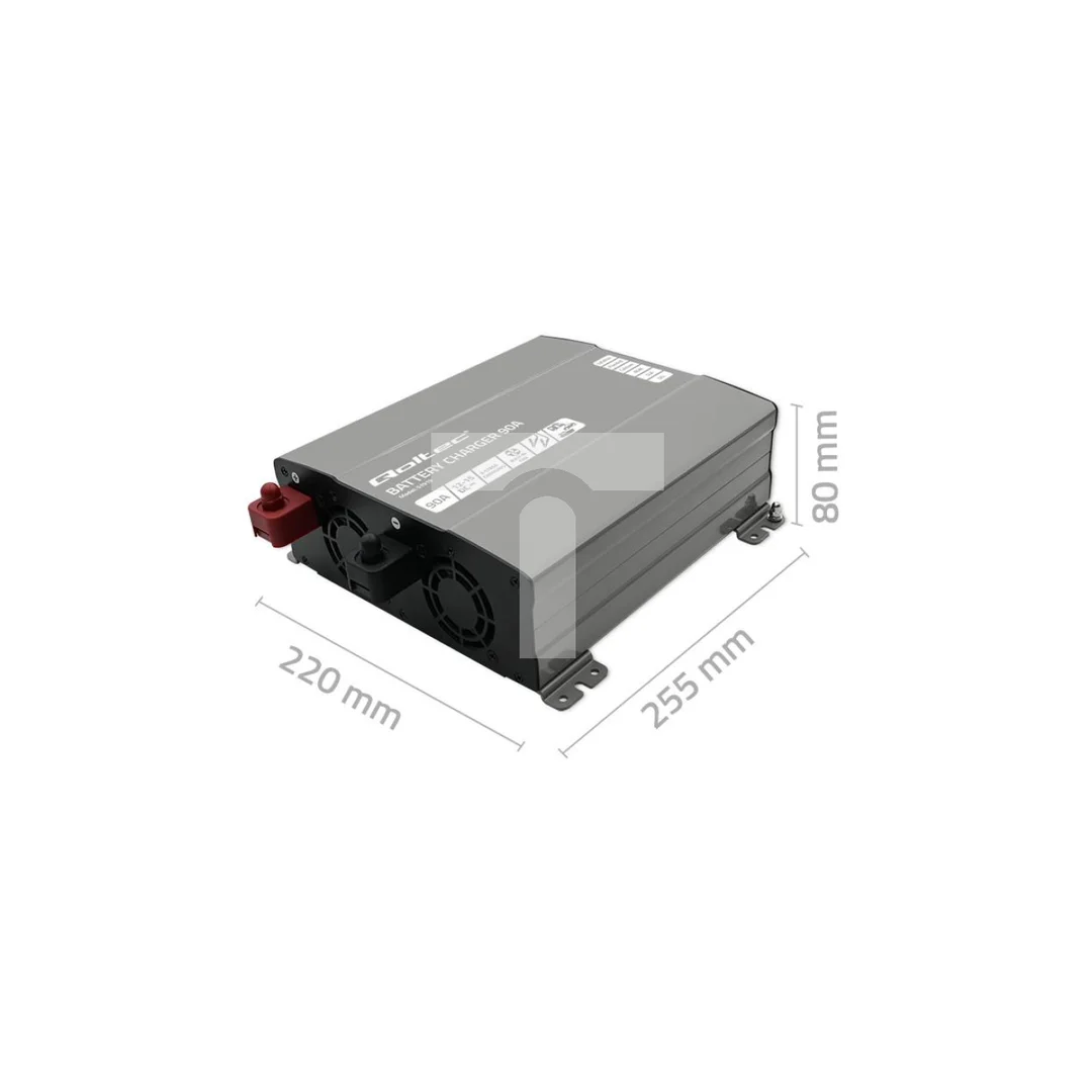 Qoltec Inteligentna profesjonalna ładowarka Monolith do akumulatorów LiFePO4 AGM GEL SLA 90A 12V Szybkie ładowanie