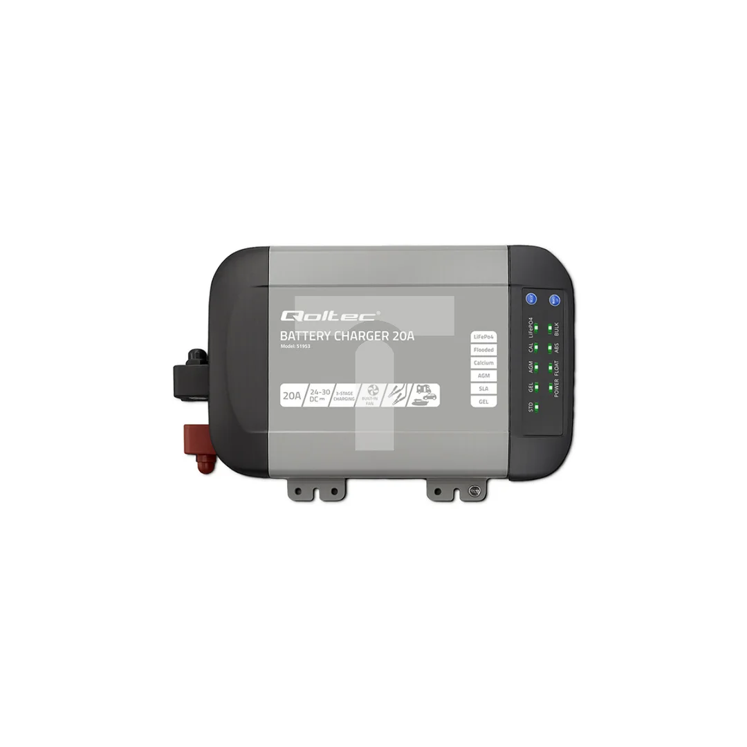Qoltec Inteligentna ładowarka Monolith do akumulatorów LiFePO4 AGM GEL SLA 20A 24V