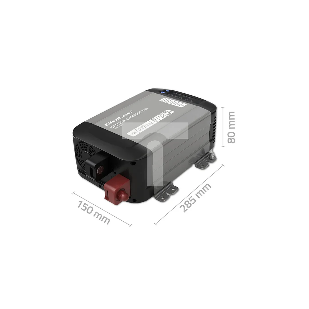 Qoltec Inteligentna ładowarka Monolith do akumulatorów LiFePO4 AGM GEL SLA 20A 24V