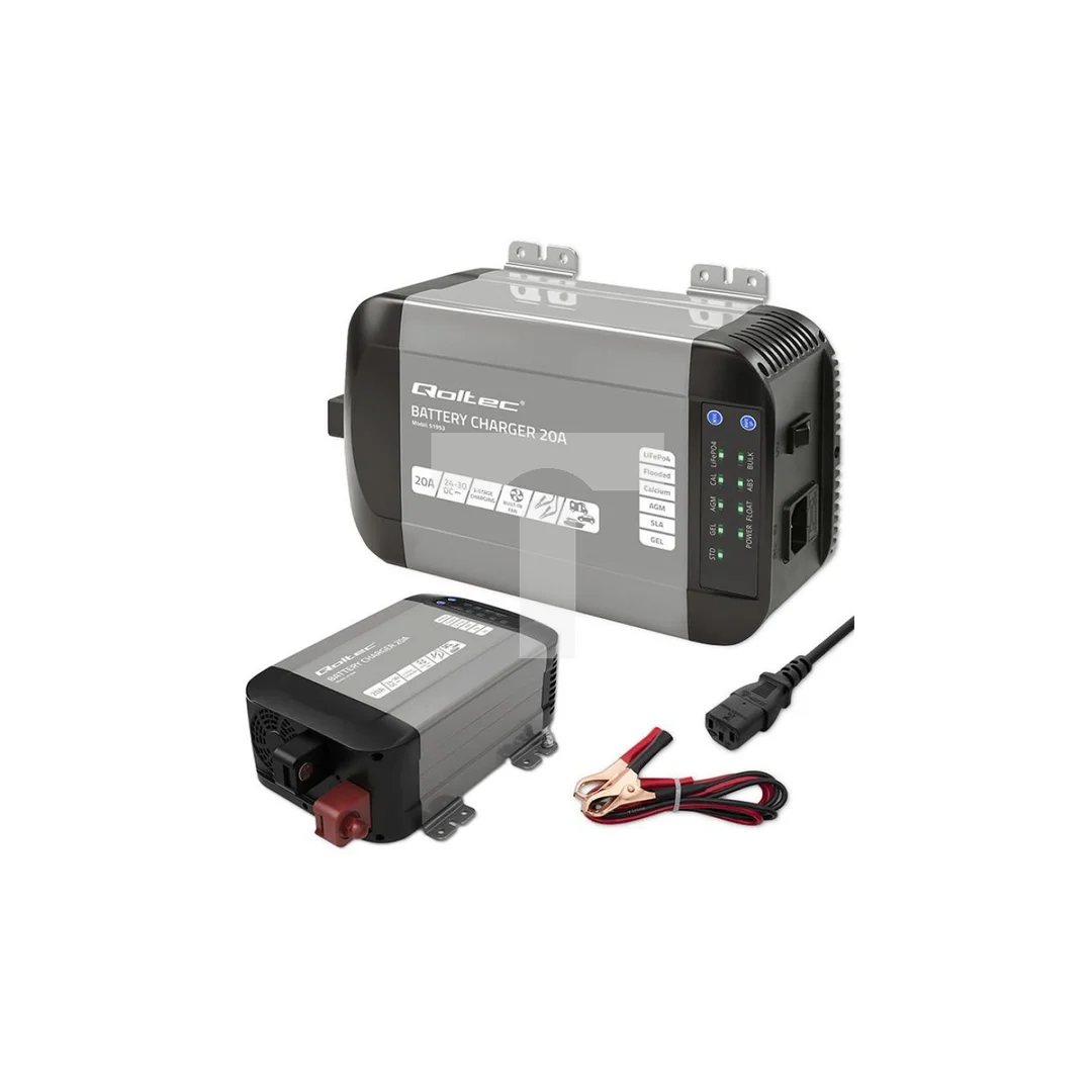 Qoltec Inteligentna ładowarka Monolith do akumulatorów LiFePO4 AGM GEL SLA 20A 24V