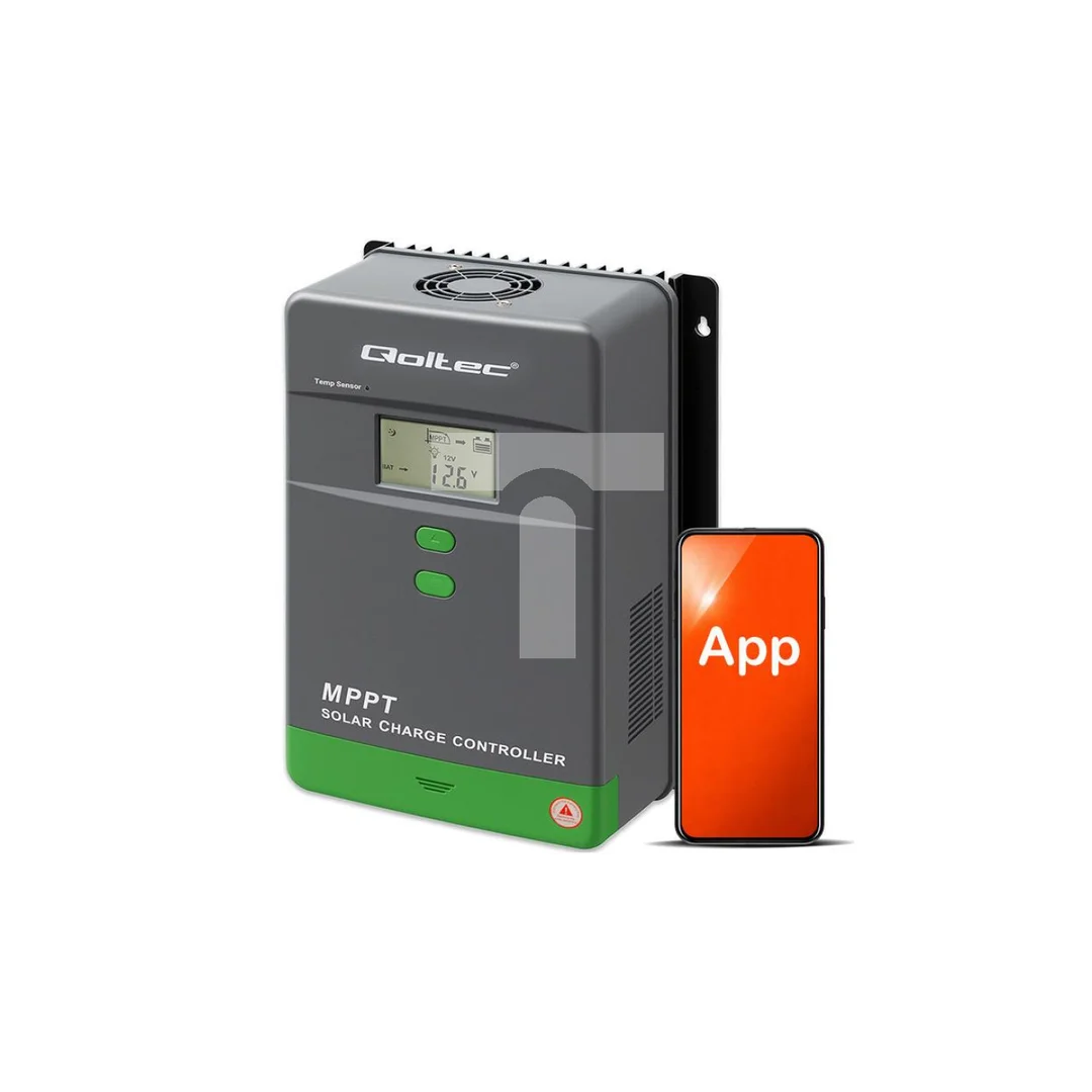 Qoltec Solarny regulator ładowania MPPT z czujnikiem temperatury 80A 12V / 24V / 36V / 48V LCD Bluetooth APP GEL LiFePO4