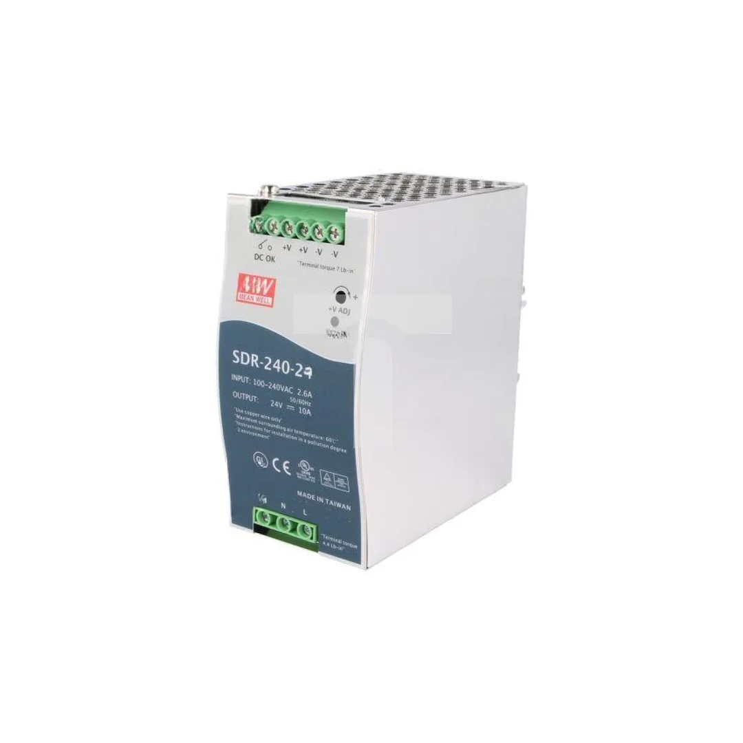 Zasilacz impulsowy, na szynę DIN, 240W, 10A, 24VDC, 88...264VAC SDR-240-24