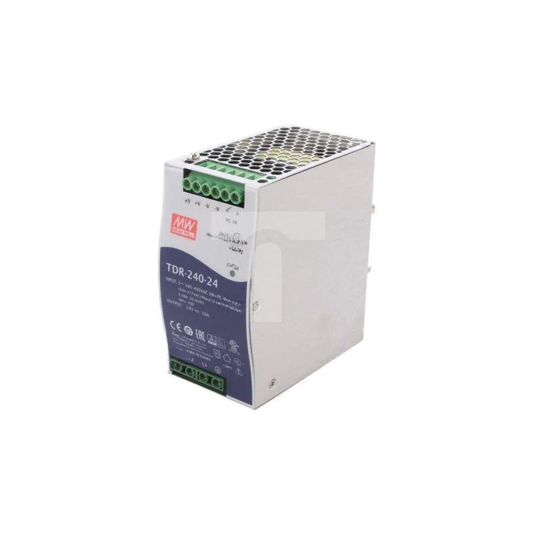 Zasilacz impulsowy, na szynę DIN, 240W, 10A, 24VDC, 3x340...550VAC TDR-240-24