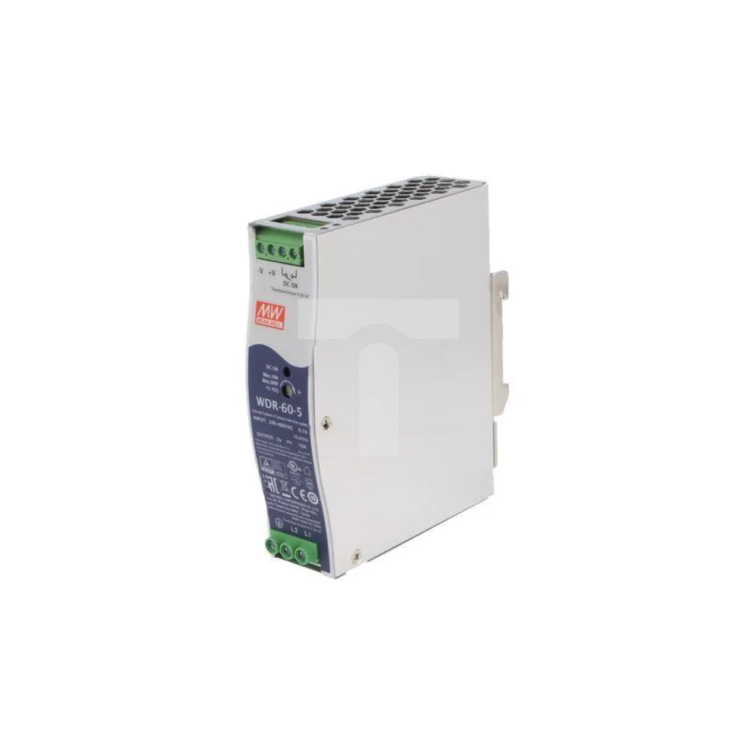 Zasilacz impulsowy, na szynę DIN, 50W, 10A, 5VDC, 180...550VAC WDR-60-5