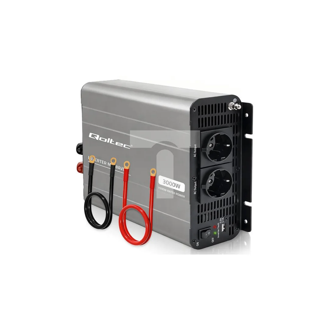 52683 Qoltec Przetwornica napięcia MS Wave 12V na 230V 1500/3000W USB Kompatybilna z LiFePO4 GEL AGM