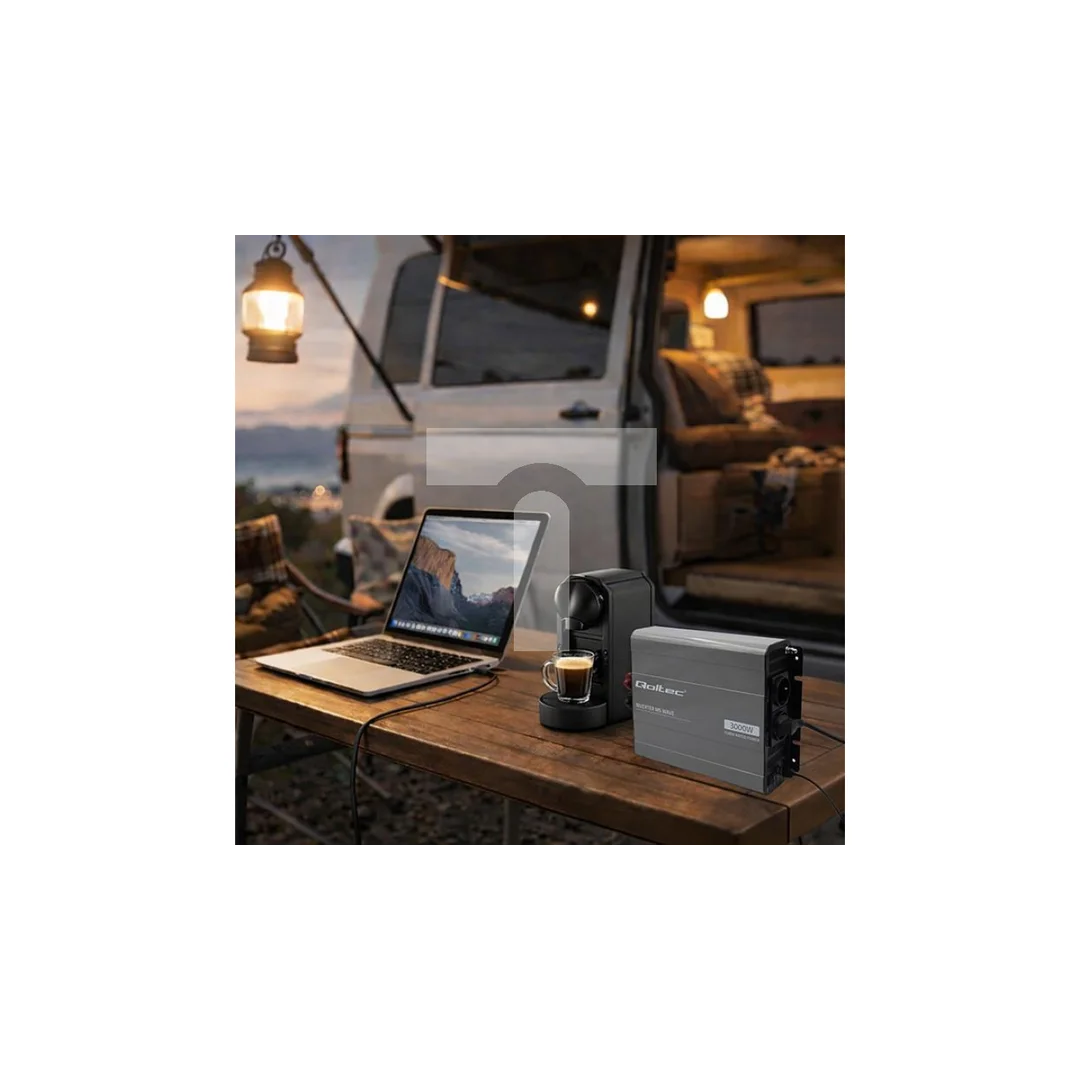 52683 Qoltec Przetwornica napięcia MS Wave 12V na 230V 1500/3000W USB Kompatybilna z LiFePO4 GEL AGM