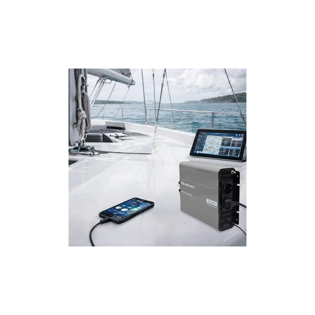 52683 Qoltec Przetwornica napięcia MS Wave 12V na 230V 1500/3000W USB Kompatybilna z LiFePO4 GEL AGM