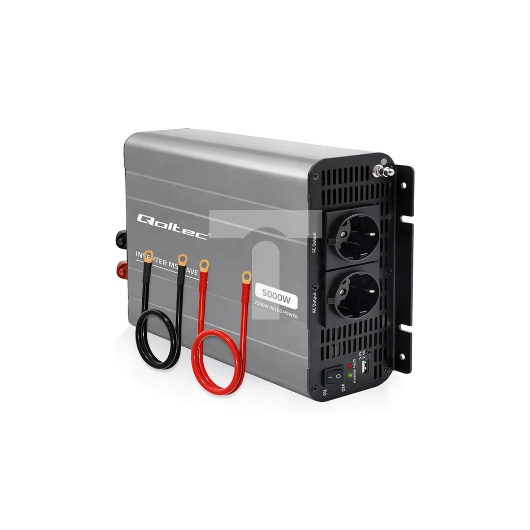 52685 Qoltec Przetwornica napięcia MS Wave 12V na 230V 2500/5000W USB Kompatybilna z LiFePO4 GEL AGM