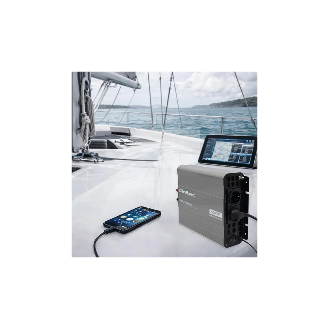52685 Qoltec Przetwornica napięcia MS Wave 12V na 230V 2500/5000W USB Kompatybilna z LiFePO4 GEL AGM